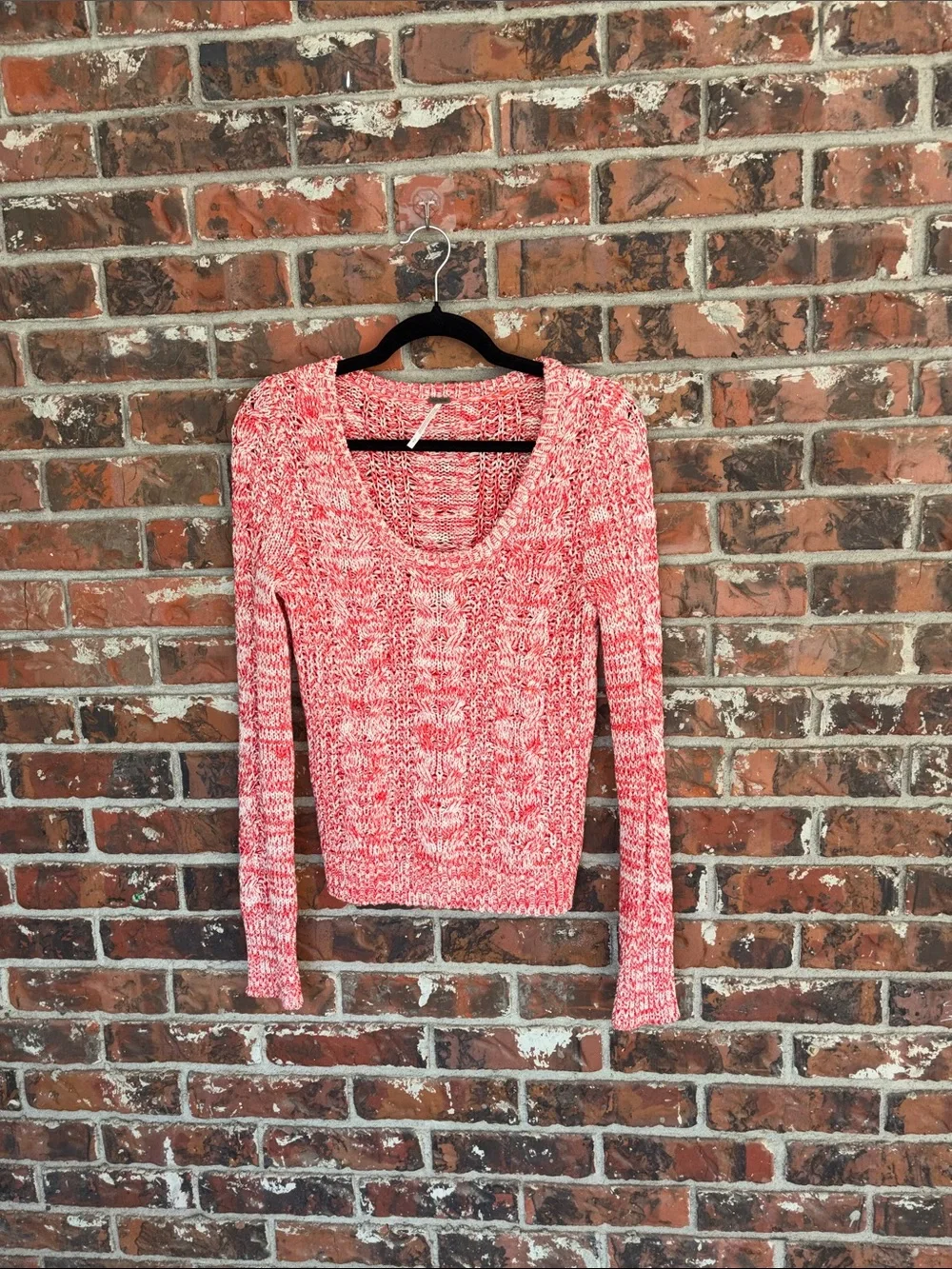 Free People Red and White Marled Scoop Neck Sweater